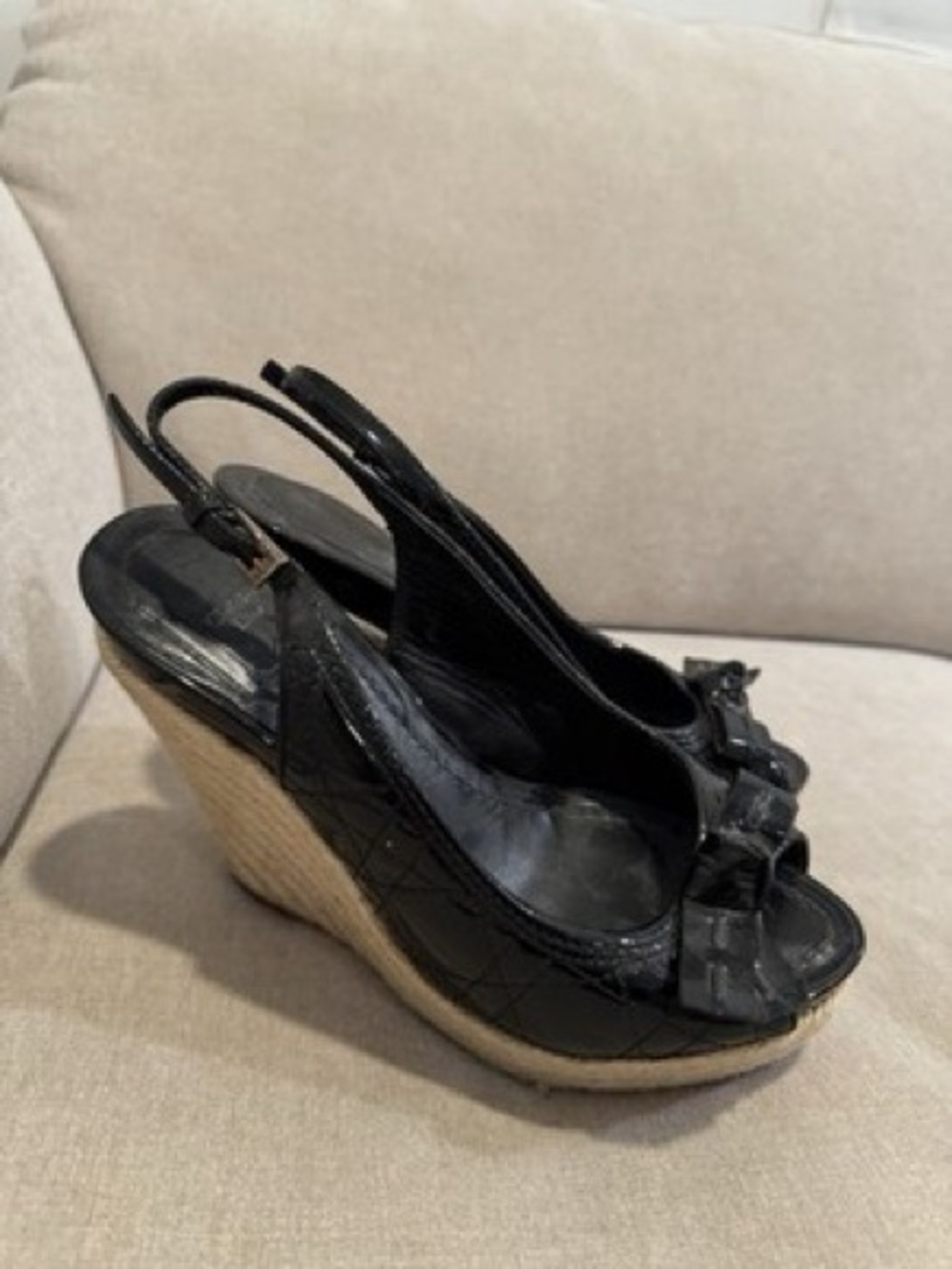 Christian Dior Cannage Pattern Patent Leather Espadrilles in Black, Women's IT